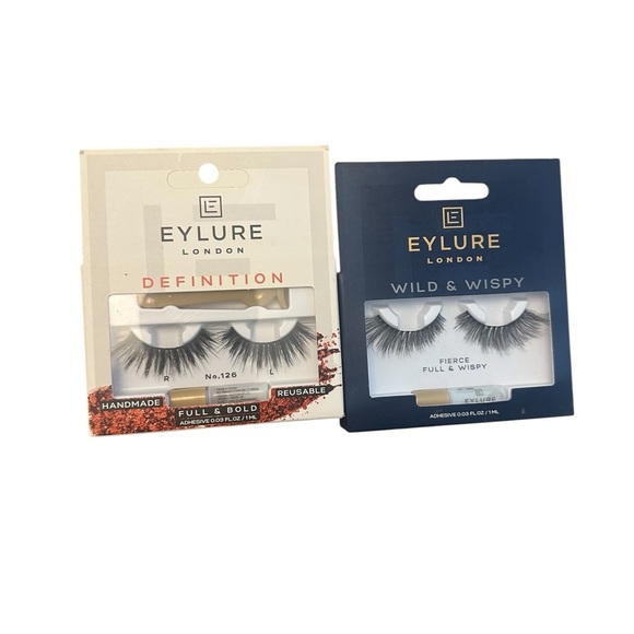 Eylure Glue On Lashes x2 NIB with Free Metallic Purple Clutch Makeup Bag - Picture 2 of 4